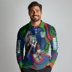 Personalized New Zealand Warriors Long Sleeve Polo Shirt Aboriginal Dot Art - Dreamtime Rugby Mascot