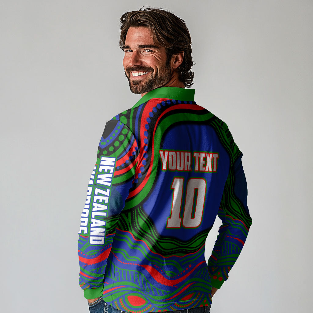 Personalized New Zealand Warriors Long Sleeve Polo Shirt Aboriginal Dot Art - Dreamtime Rugby Mascot