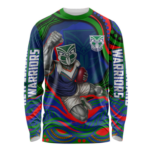 Personalized New Zealand Warriors Long Sleeve Shirt Aboriginal Dot Art - Dreamtime Rugby Mascot