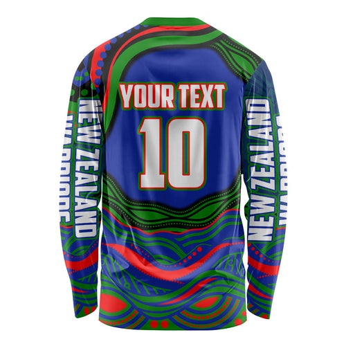 Personalized New Zealand Warriors Long Sleeve Shirt Aboriginal Dot Art - Dreamtime Rugby Mascot