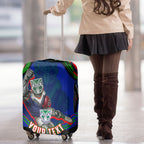 Personalized New Zealand Warriors Luggage Cover Aboriginal Dot Art - Dreamtime Rugby Mascot