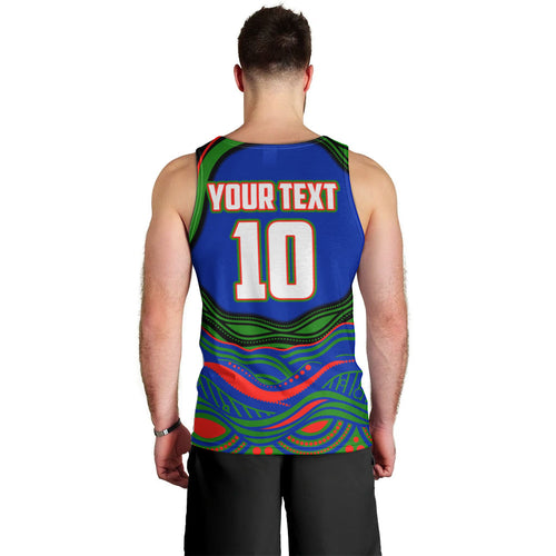 Personalized New Zealand Warriors Men Tank Top Aboriginal Dot Art - Dreamtime Rugby Mascot
