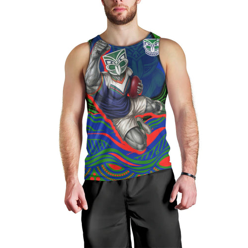 Personalized New Zealand Warriors Men Tank Top Aboriginal Dot Art - Dreamtime Rugby Mascot