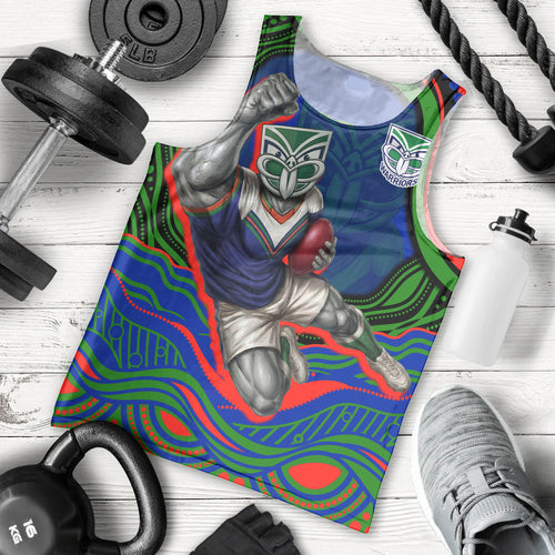 Personalized New Zealand Warriors Men Tank Top Aboriginal Dot Art - Dreamtime Rugby Mascot