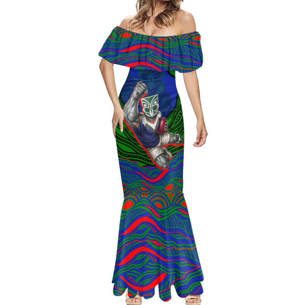 Personalized New Zealand Warriors Mermaid Dress Aboriginal Dot Art - Dreamtime Rugby Mascot