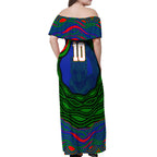 Personalized New Zealand Warriors Off Shoulder Maxi Dress Aboriginal Dot Art - Dreamtime Rugby Mascot