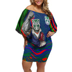 Personalized New Zealand Warriors Off Shoulder Short Dress Aboriginal Dot Art - Dreamtime Rugby Mascot