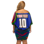 Personalized New Zealand Warriors Off Shoulder Short Dress Aboriginal Dot Art - Dreamtime Rugby Mascot