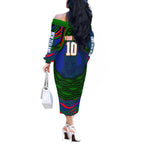 Personalized New Zealand Warriors Off The Shoulder Long Sleeve Dress Aboriginal Dot Art - Dreamtime Rugby Mascot