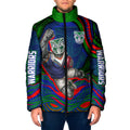 Personalized New Zealand Warriors Padded Jacket Aboriginal Dot Art - Dreamtime Rugby Mascot