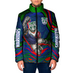Personalized New Zealand Warriors Padded Jacket Aboriginal Dot Art - Dreamtime Rugby Mascot