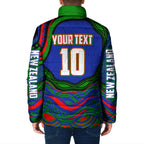 Personalized New Zealand Warriors Padded Jacket Aboriginal Dot Art - Dreamtime Rugby Mascot