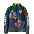 Personalized New Zealand Warriors Padded Jacket Aboriginal Dot Art - Dreamtime Rugby Mascot