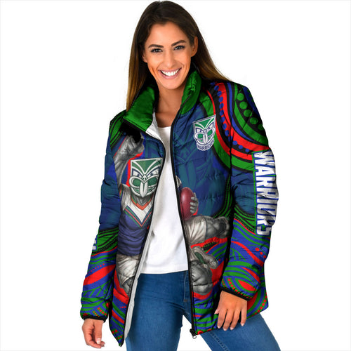 Personalized New Zealand Warriors Padded Jacket Aboriginal Dot Art - Dreamtime Rugby Mascot