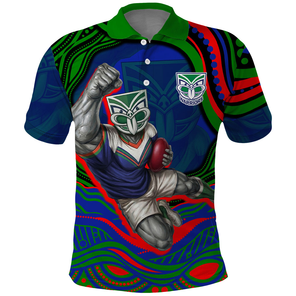 Personalized New Zealand Warriors Polo Shirt Aboriginal Dot Art - Dreamtime Rugby Mascot