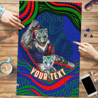 Personalized New Zealand Warriors Puzzle Aboriginal Dot Art - Dreamtime Rugby Mascot
