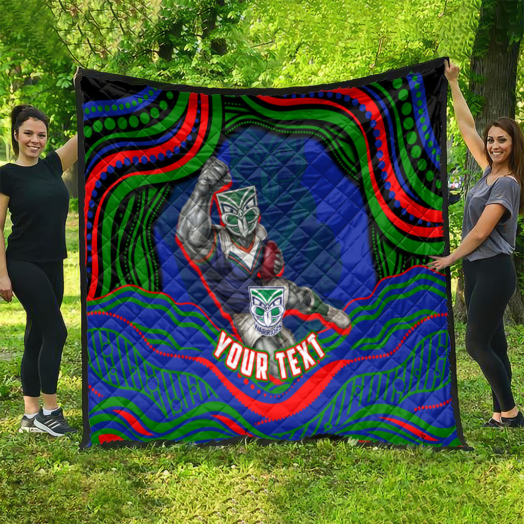 Personalized New Zealand Warriors Quilt Aboriginal Dot Art - Dreamtime Rugby Mascot