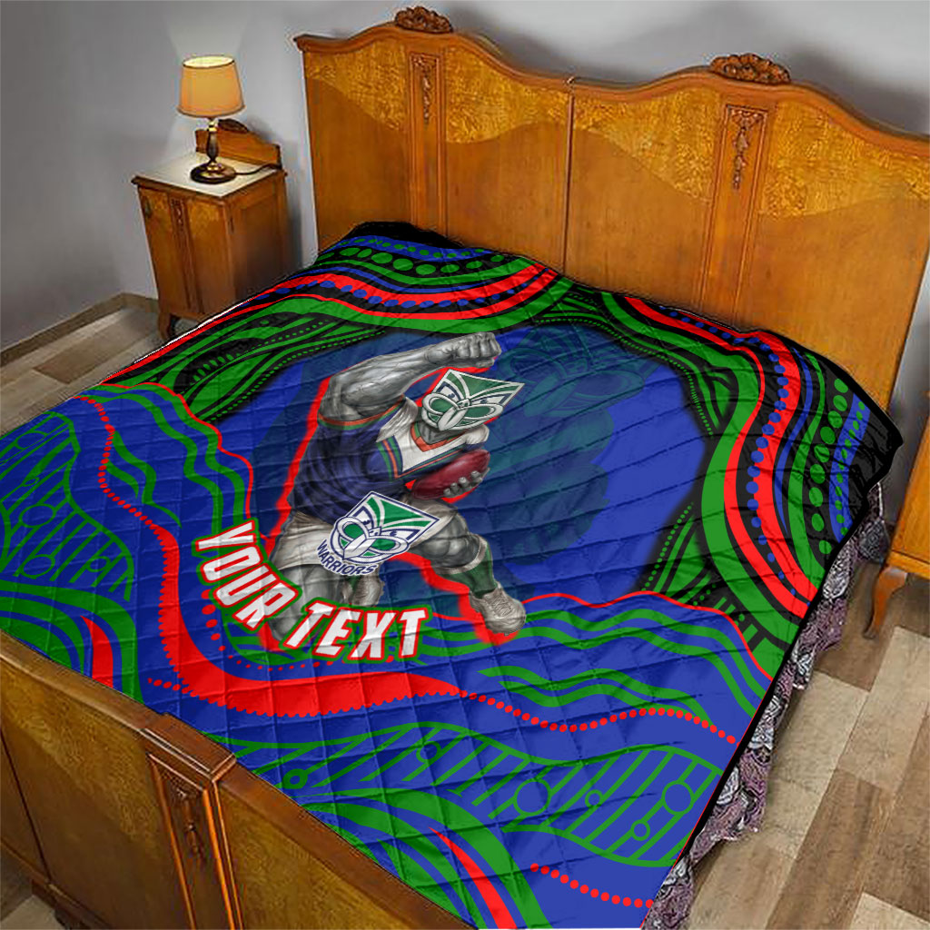 Personalized New Zealand Warriors Quilt Aboriginal Dot Art - Dreamtime Rugby Mascot