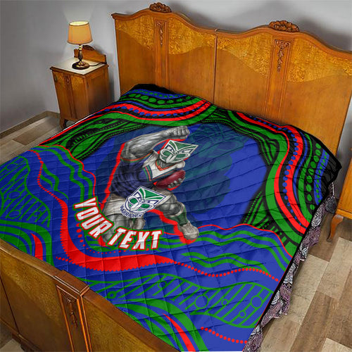 Personalized New Zealand Warriors Quilt Aboriginal Dot Art - Dreamtime Rugby Mascot