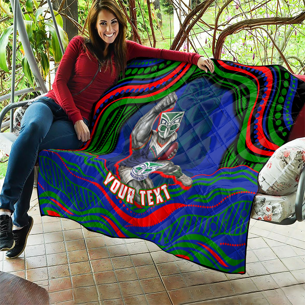 Personalized New Zealand Warriors Quilt Aboriginal Dot Art - Dreamtime Rugby Mascot