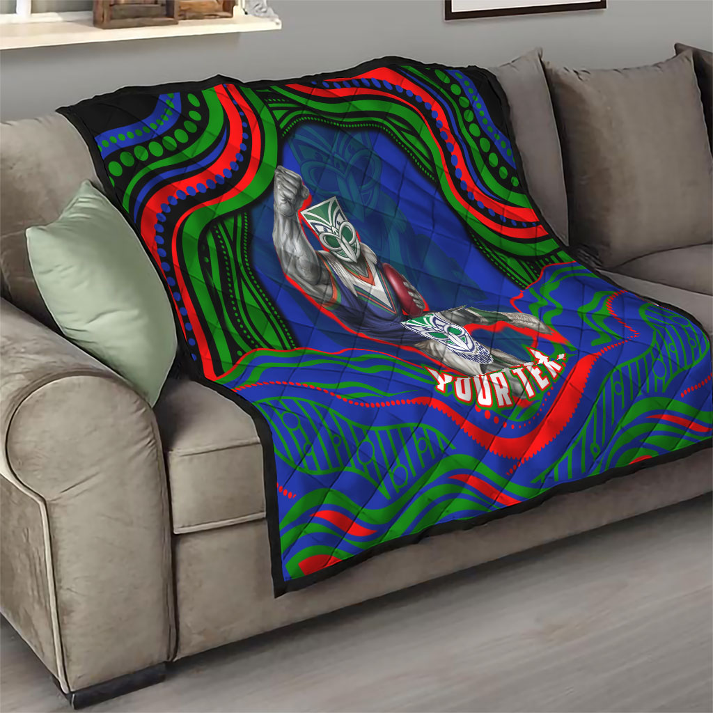 Personalized New Zealand Warriors Quilt Aboriginal Dot Art - Dreamtime Rugby Mascot