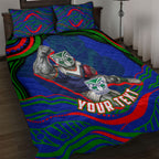 Personalized New Zealand Warriors Quilt Bed Set Aboriginal Dot Art - Dreamtime Rugby Mascot