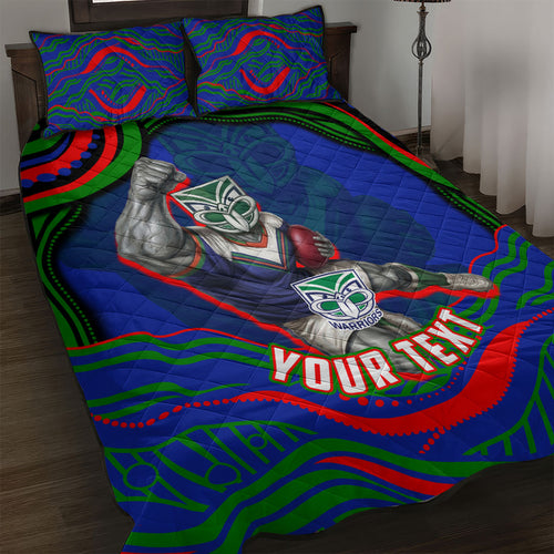 Personalized New Zealand Warriors Quilt Bed Set Aboriginal Dot Art - Dreamtime Rugby Mascot
