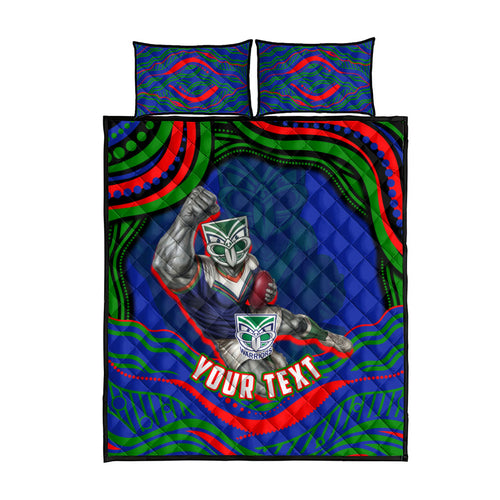 Personalized New Zealand Warriors Quilt Bed Set Aboriginal Dot Art - Dreamtime Rugby Mascot