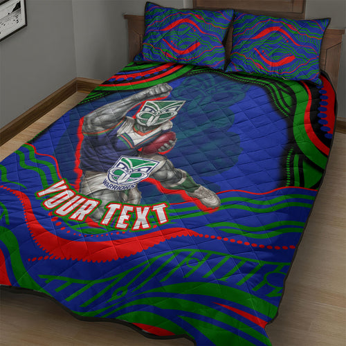 Personalized New Zealand Warriors Quilt Bed Set Aboriginal Dot Art - Dreamtime Rugby Mascot
