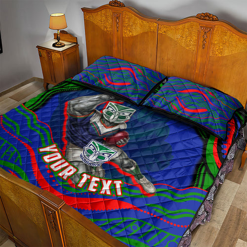 Personalized New Zealand Warriors Quilt Bed Set Aboriginal Dot Art - Dreamtime Rugby Mascot