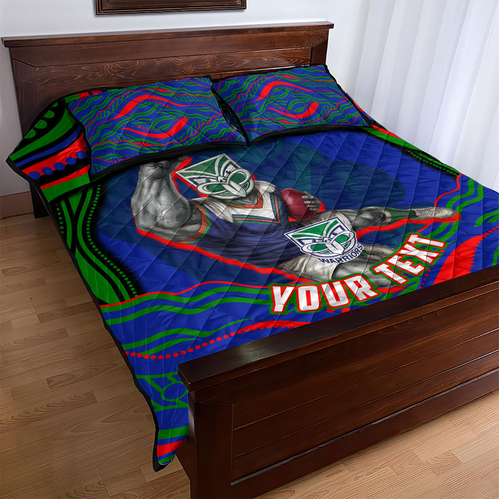 Personalized New Zealand Warriors Quilt Bed Set Aboriginal Dot Art - Dreamtime Rugby Mascot