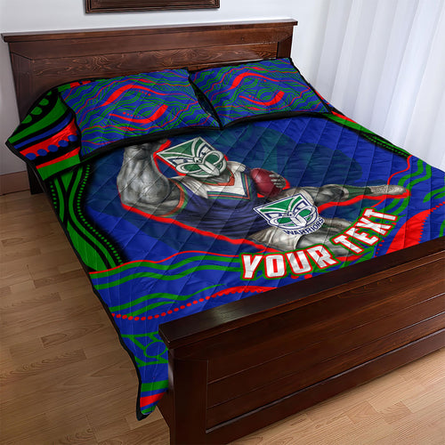 Personalized New Zealand Warriors Quilt Bed Set Aboriginal Dot Art - Dreamtime Rugby Mascot