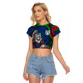 Personalized New Zealand Warriors Raglan Cropped T Shirt Aboriginal Dot Art - Dreamtime Rugby Mascot