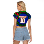 Personalized New Zealand Warriors Raglan Cropped T Shirt Aboriginal Dot Art - Dreamtime Rugby Mascot