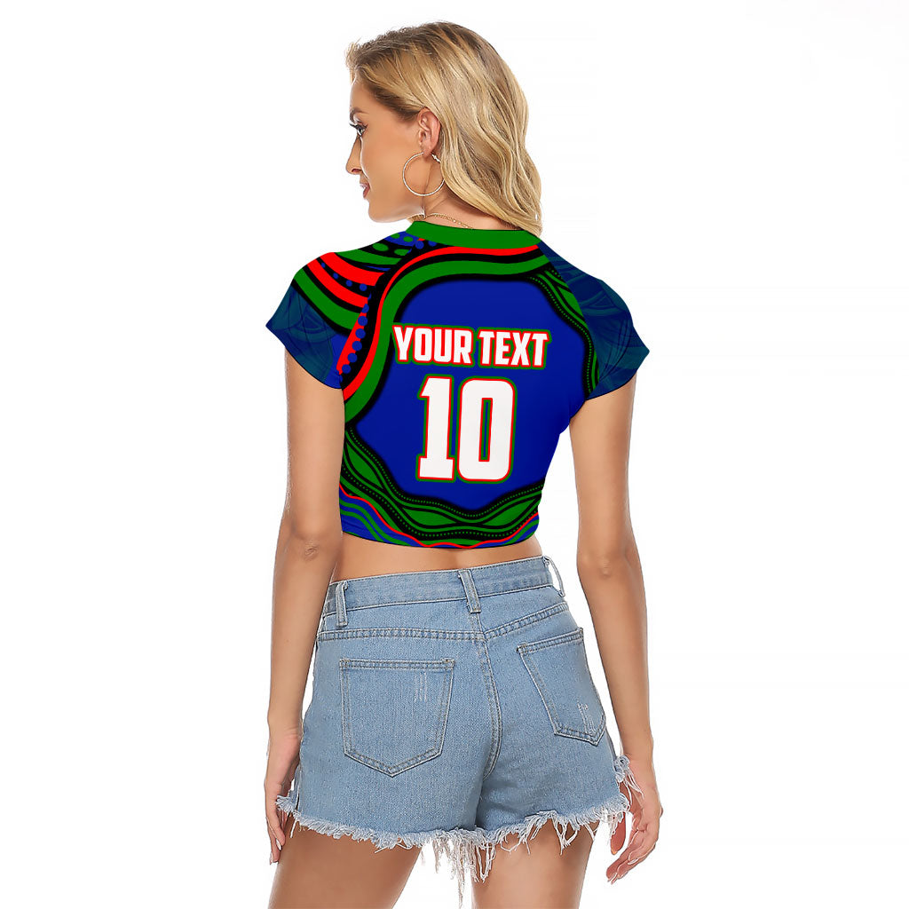 Personalized New Zealand Warriors Raglan Cropped T Shirt Aboriginal Dot Art - Dreamtime Rugby Mascot