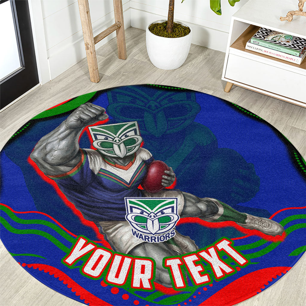 Personalized New Zealand Warriors Round Carpet Aboriginal Dot Art - Dreamtime Rugby Mascot