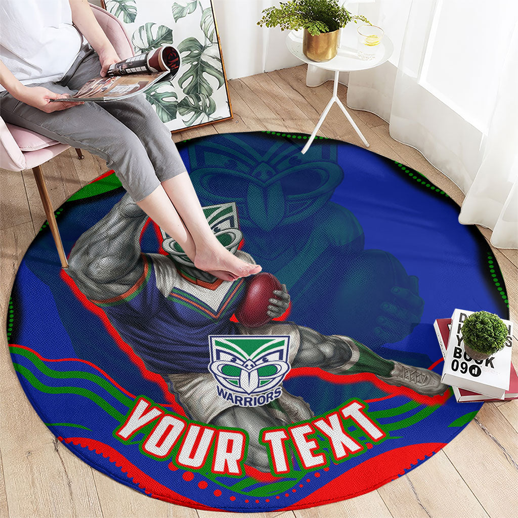Personalized New Zealand Warriors Round Carpet Aboriginal Dot Art - Dreamtime Rugby Mascot