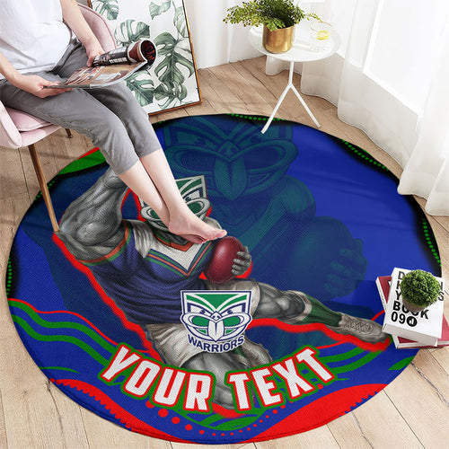 Personalized New Zealand Warriors Round Carpet Aboriginal Dot Art - Dreamtime Rugby Mascot