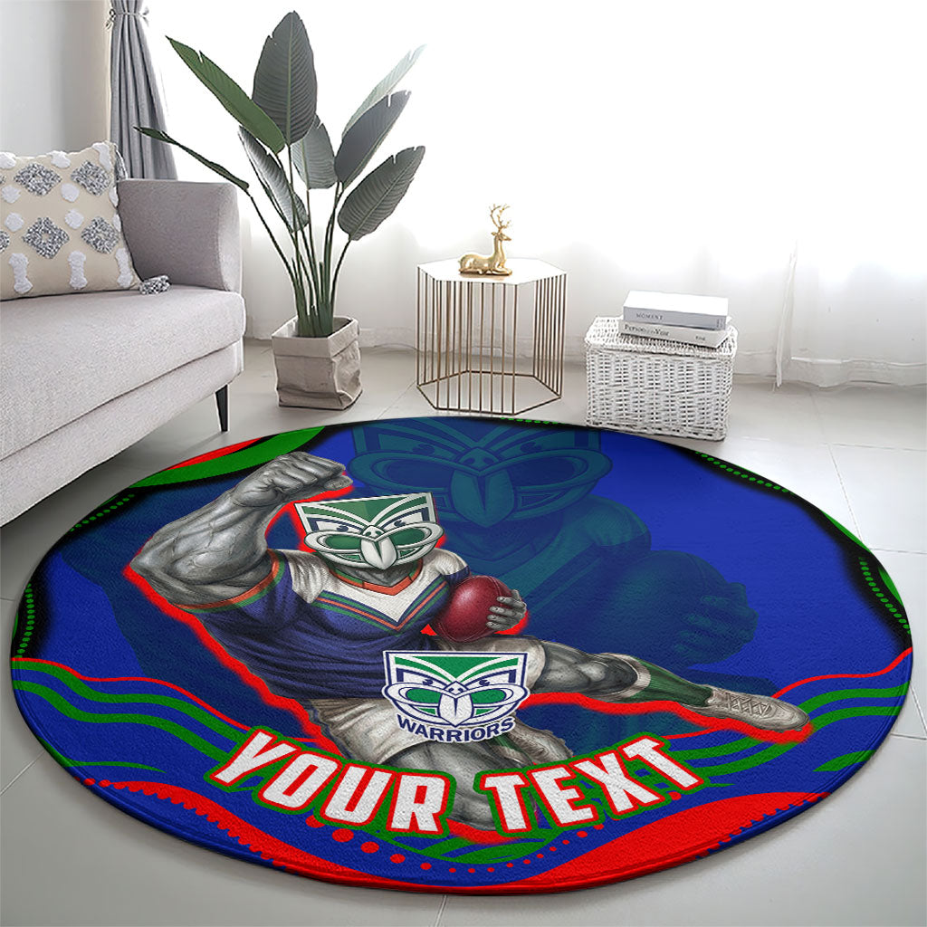 Personalized New Zealand Warriors Round Carpet Aboriginal Dot Art - Dreamtime Rugby Mascot