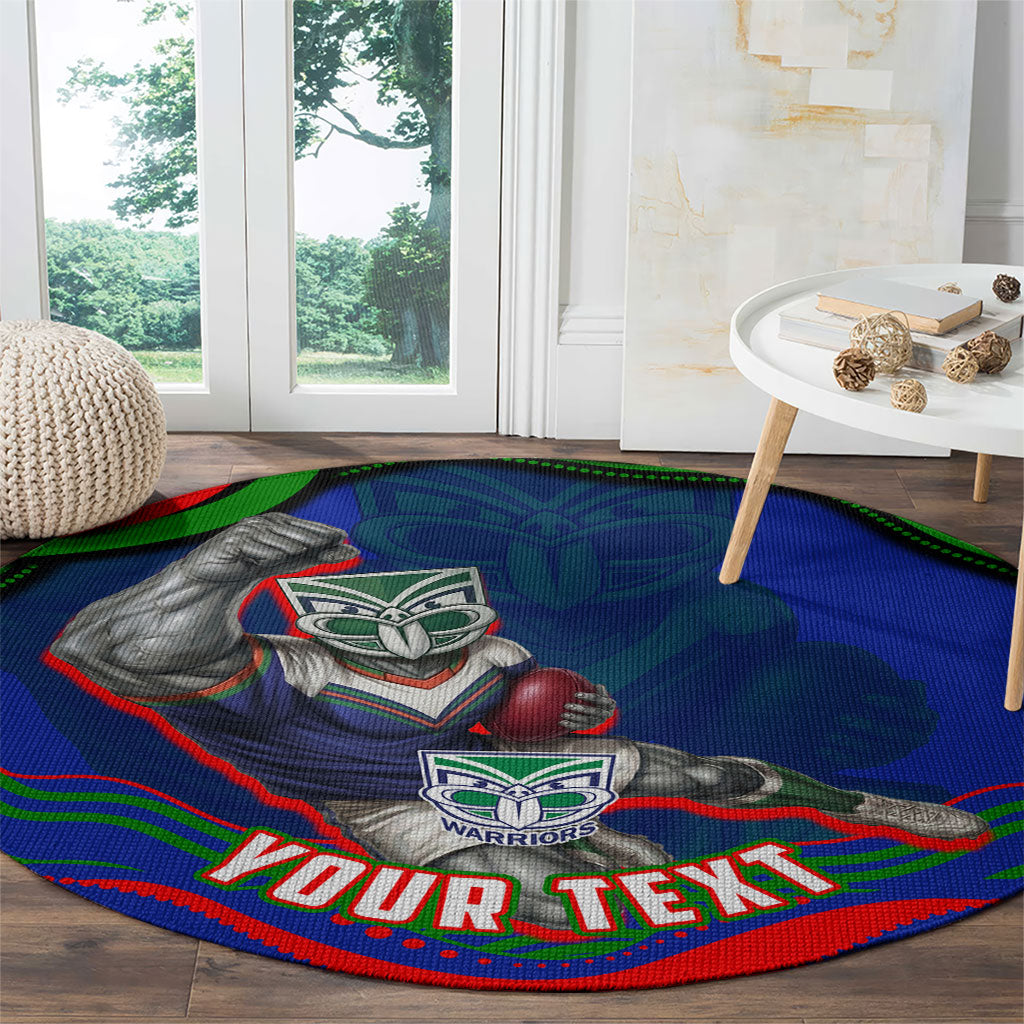 Personalized New Zealand Warriors Round Carpet Aboriginal Dot Art - Dreamtime Rugby Mascot