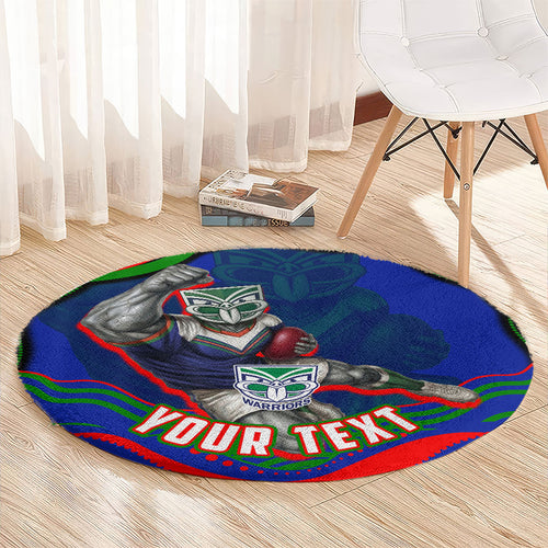 Personalized New Zealand Warriors Round Carpet Aboriginal Dot Art - Dreamtime Rugby Mascot