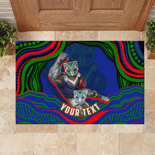 Personalized New Zealand Warriors Rubber Doormat Aboriginal Dot Art - Dreamtime Rugby Mascot