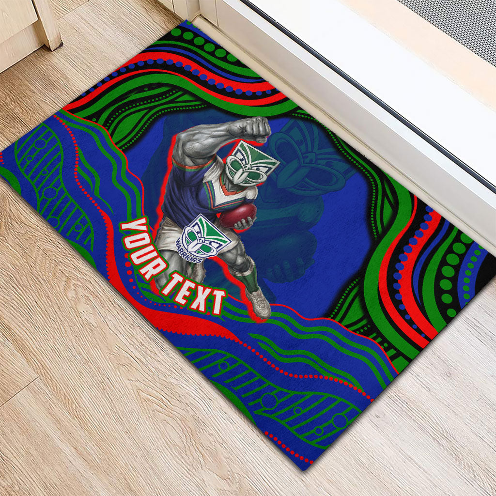 Personalized New Zealand Warriors Rubber Doormat Aboriginal Dot Art - Dreamtime Rugby Mascot