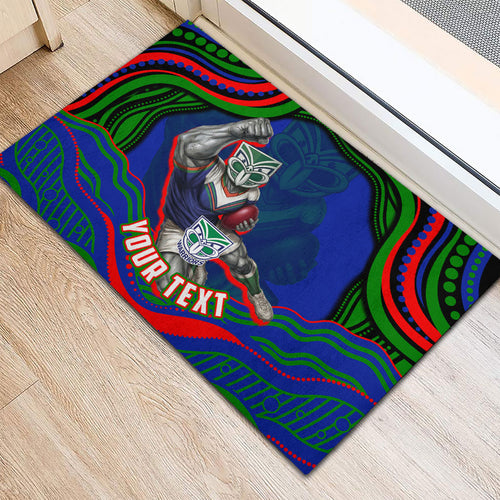Personalized New Zealand Warriors Rubber Doormat Aboriginal Dot Art - Dreamtime Rugby Mascot