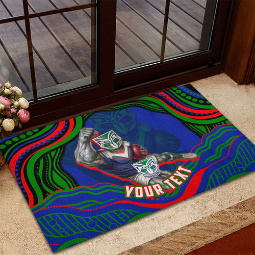 Personalized New Zealand Warriors Rubber Doormat Aboriginal Dot Art - Dreamtime Rugby Mascot