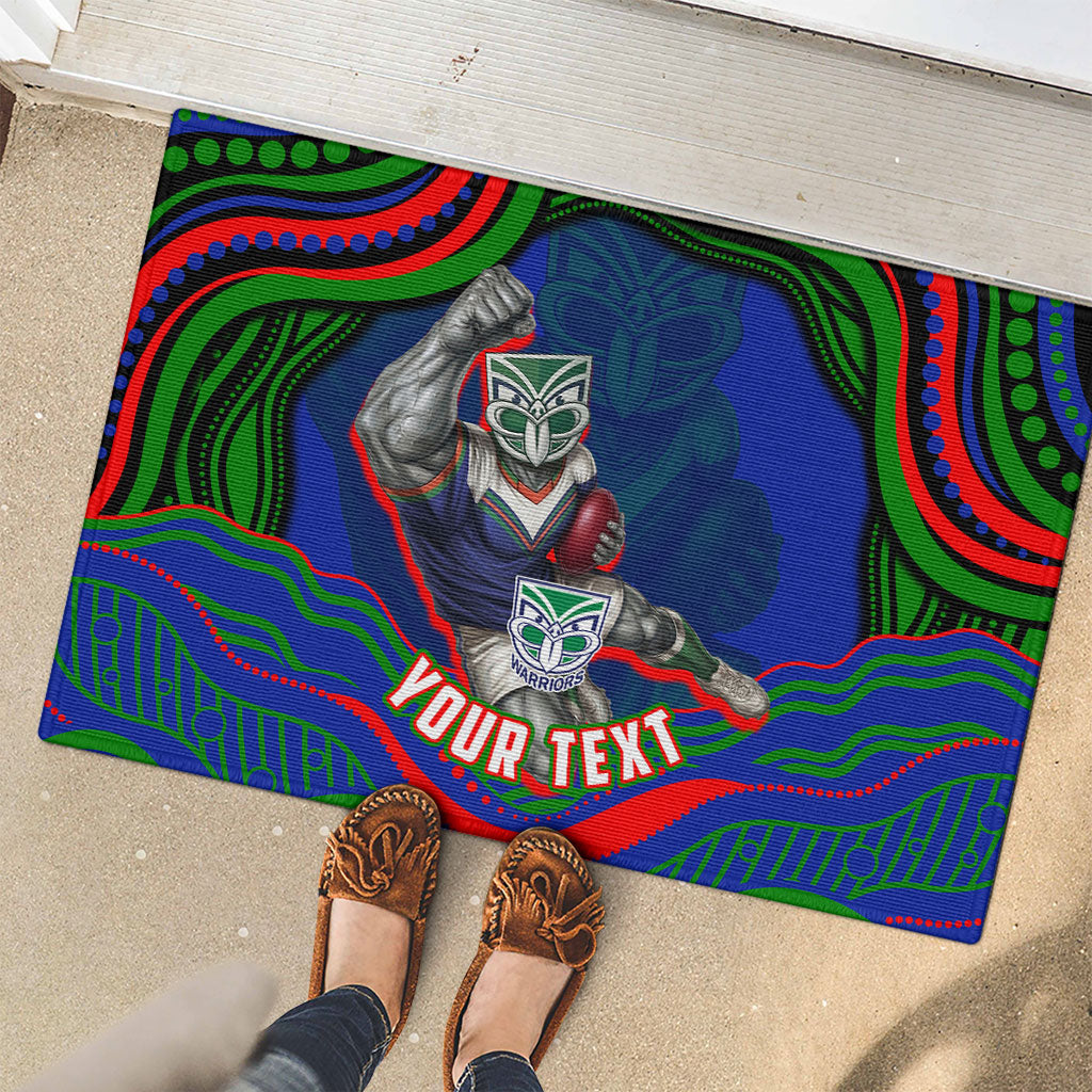 Personalized New Zealand Warriors Rubber Doormat Aboriginal Dot Art - Dreamtime Rugby Mascot
