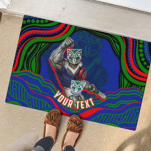 Personalized New Zealand Warriors Rubber Doormat Aboriginal Dot Art - Dreamtime Rugby Mascot