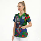 Personalized New Zealand Warriors Scrub Top Aboriginal Dot Art - Dreamtime Rugby Mascot