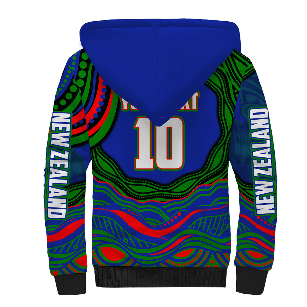 Personalized New Zealand Warriors Sherpa Hoodie Aboriginal Dot Art - Dreamtime Rugby Mascot
