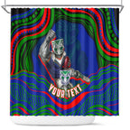 Personalized New Zealand Warriors Shower Curtain Aboriginal Dot Art - Dreamtime Rugby Mascot